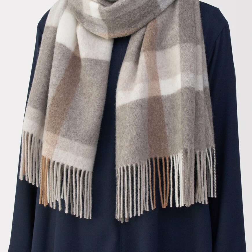 無印良品公式 ふっくらウール 大判ストール モカブラウンチェック