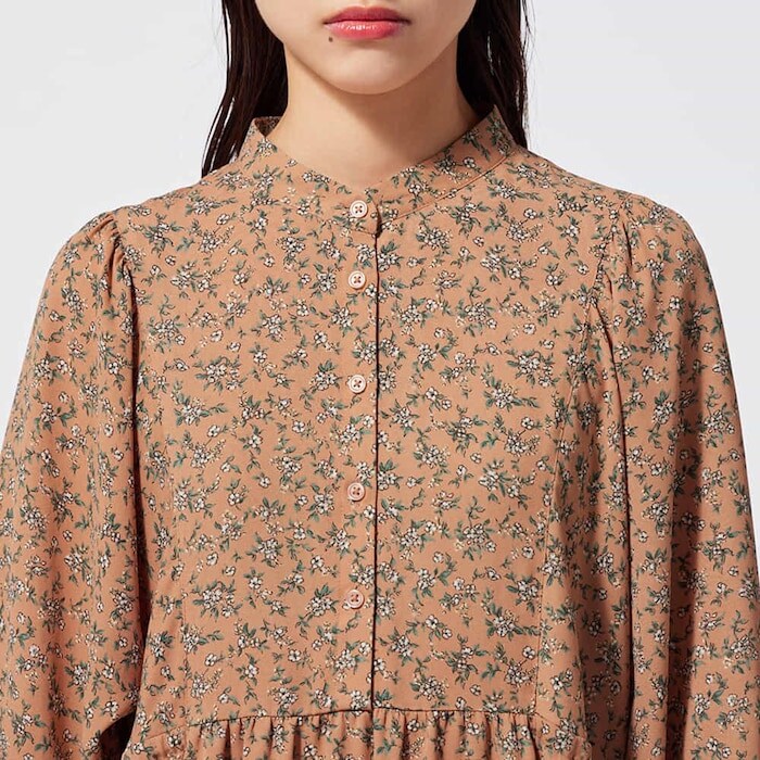 出所：GU公式ファッション通販サイト フラワープリントボリュームスリーブワンピース(長袖) 