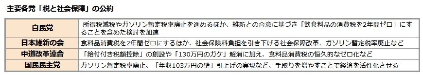出所：各党の公約をもとにLIMO編集部作成