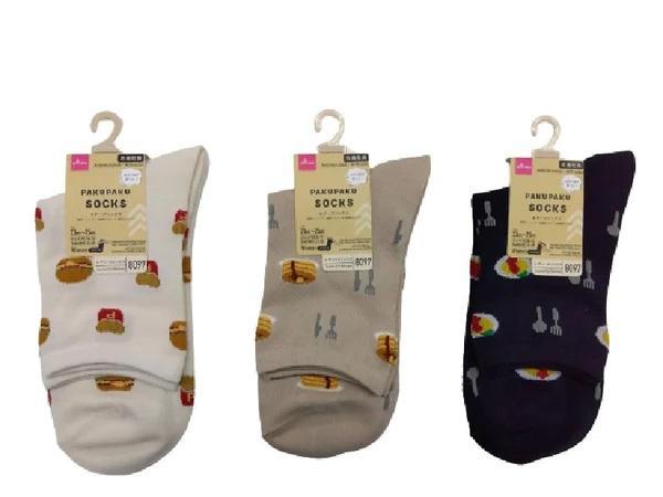 ダイソー抗菌防臭モチーフソックス（総柄ハンバーガー・総柄ホットケーキ・総柄オムライス）商品画像