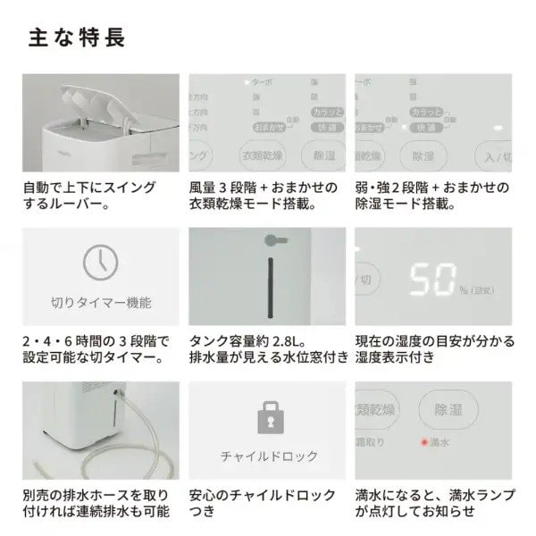 湿度に応じて自動で風量を調節するおまかせモードにも対応