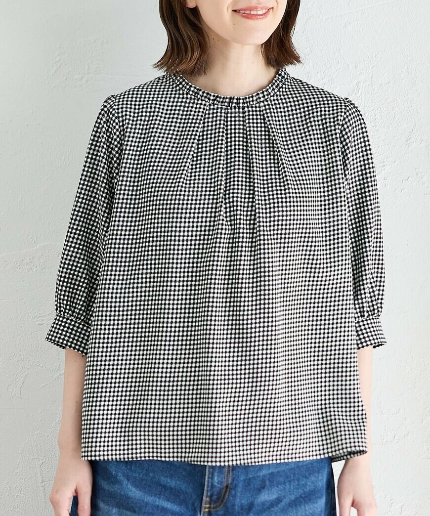 ハニーズ公式　6分袖フリルブラウス（前面丈感）