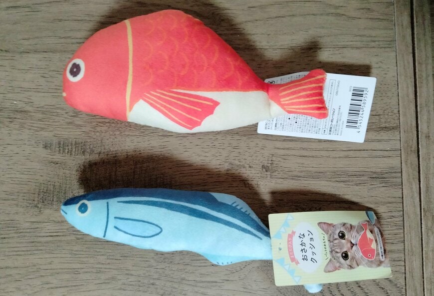 筆者撮影（セリア、またたび入りお魚クッション）