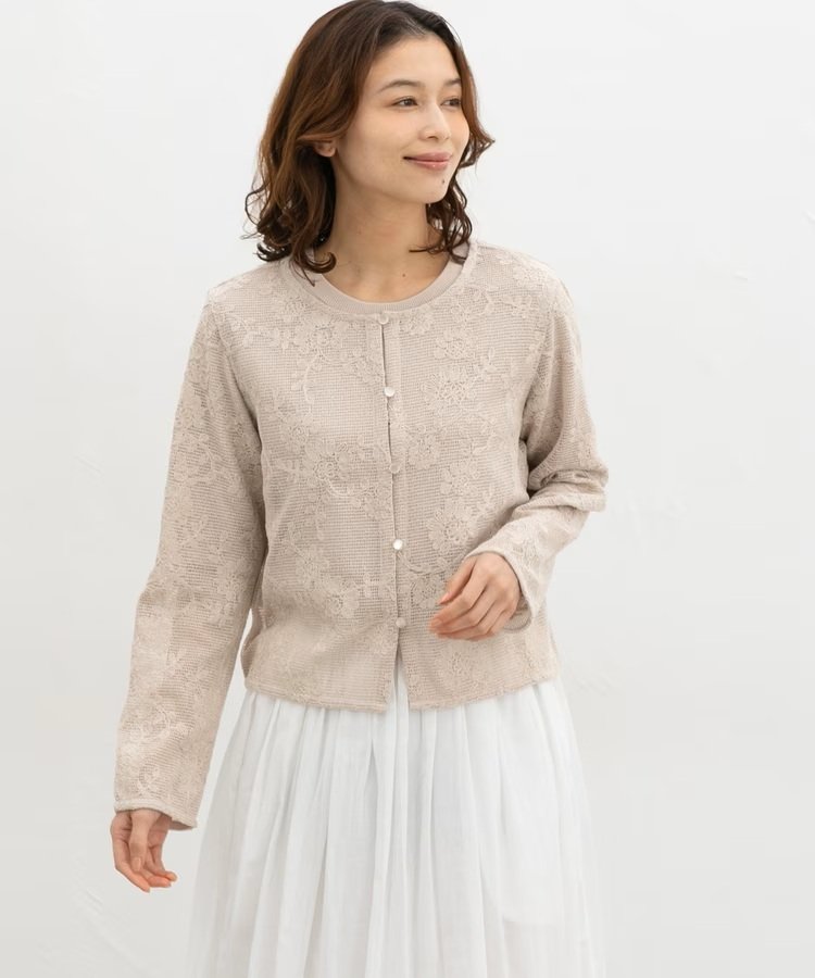出所：ハニーズ公式通販　刺繍メッシュカーディガン