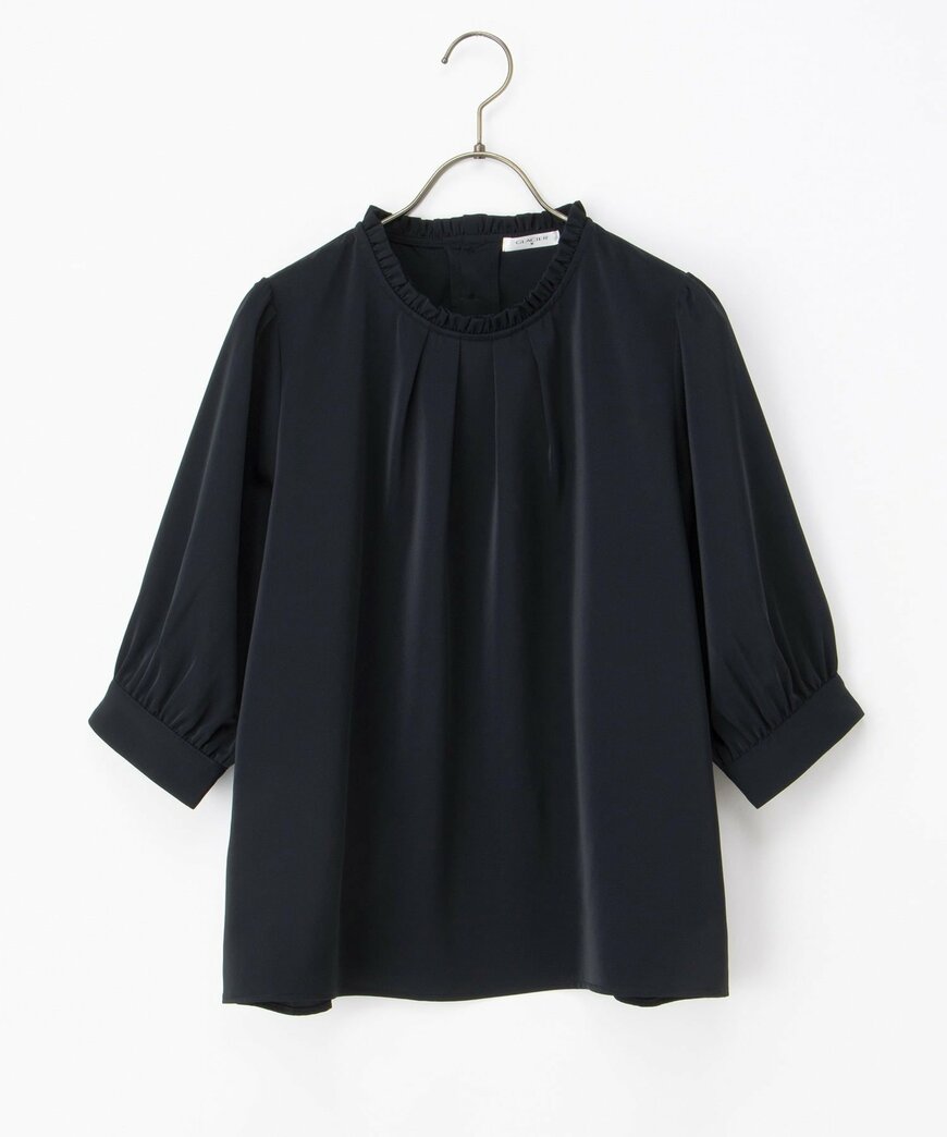 ハニーズ公式　6分袖フリルブラウス（ネイビー）