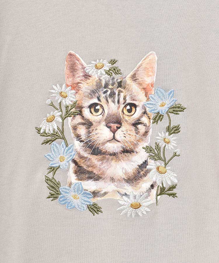 ブルーブルーエ公式 le petaleトラネコフラワー刺繍Tシャツ