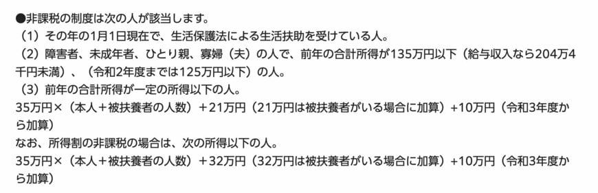 東京都港区の住民税非課税世帯の条件