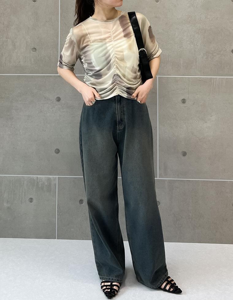 パワーメッシュギャザー半袖トップス[mb]