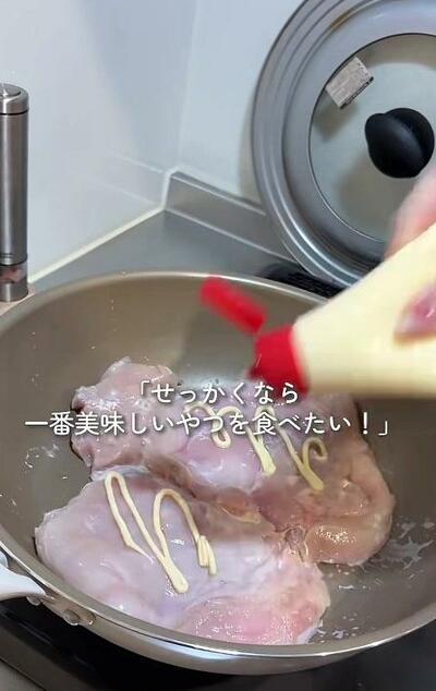 マヨネーズらしきものが絞られたとりむね肉