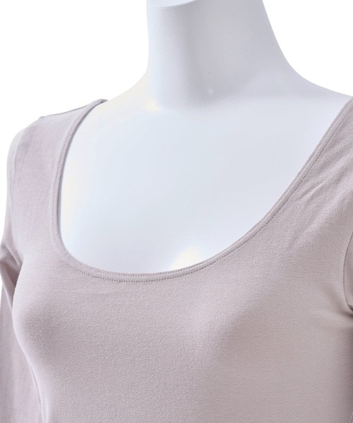 綿混あったかUネック8分袖インナー/hemle