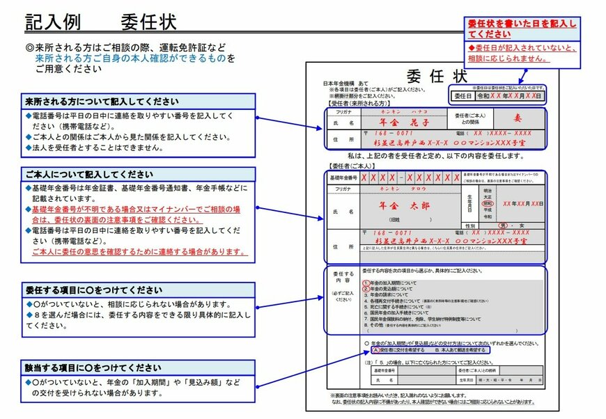 出所:日本年金機構「年金相談や手続きを代理人に委任するとき」