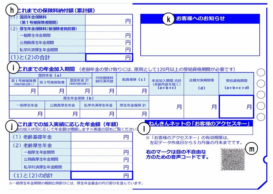 出所：日本年金機構「「ねんきん定期便」の様式（サンプル）と見方ガイド（令和7年度送付分）」