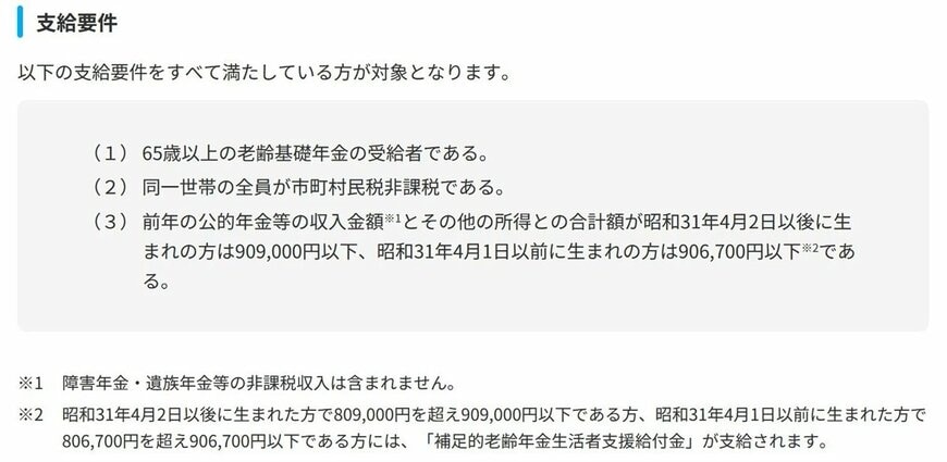 老齢年金生活者支援給付金の支給要件
