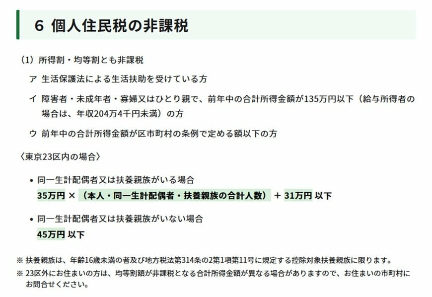 個人住民税の非課税