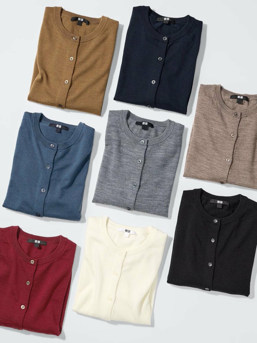 出所：ユニクロ公式　メリノクルーネックカーディガン