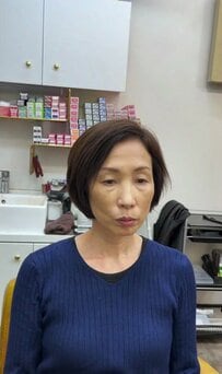 「襟足をギザギザさせたい」と悩んでいた女性が、カットで前髪のあるひし形シルエットのショートボブにスタイルチェンジ