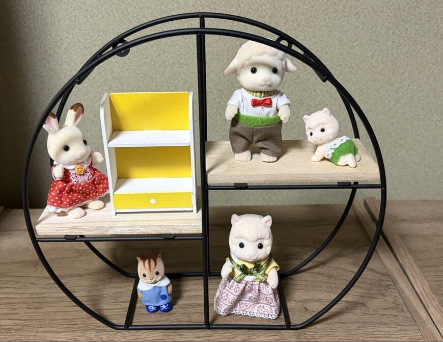 ダイソー、スチール壁掛けインテリア収納(木製棚、丸型、二段商品)商品画像