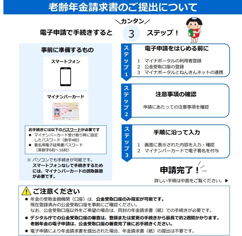 日本年金機構「老齢年金請求書の電子申請のご案内リーフレット」