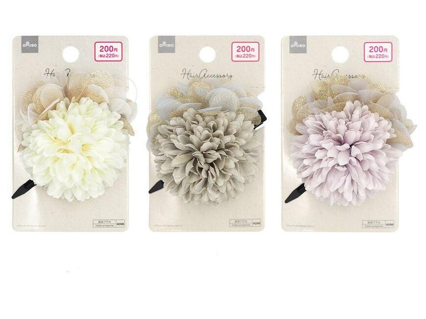 ダイソー、ヘアクリップ（ダリア＆ラメオーガンジー）画像