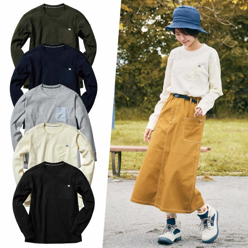 サーマルストレッチワッフル 長袖クルーネック