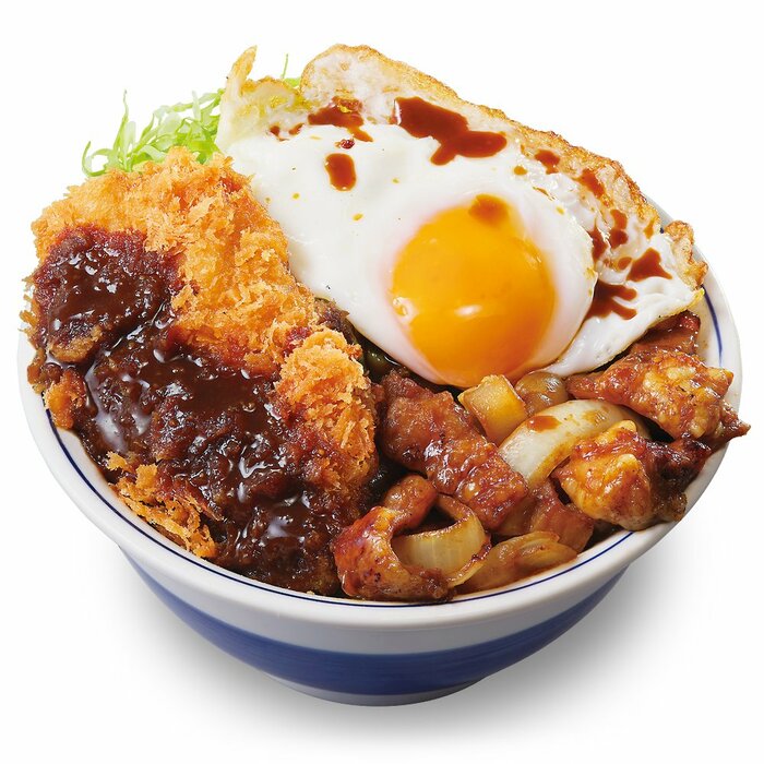 かつやの新商品：ホル玉とロースカツの合い盛り丼