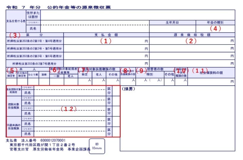 出所：日本年金機構「令和7年分 公的年金等の源泉徴収票」