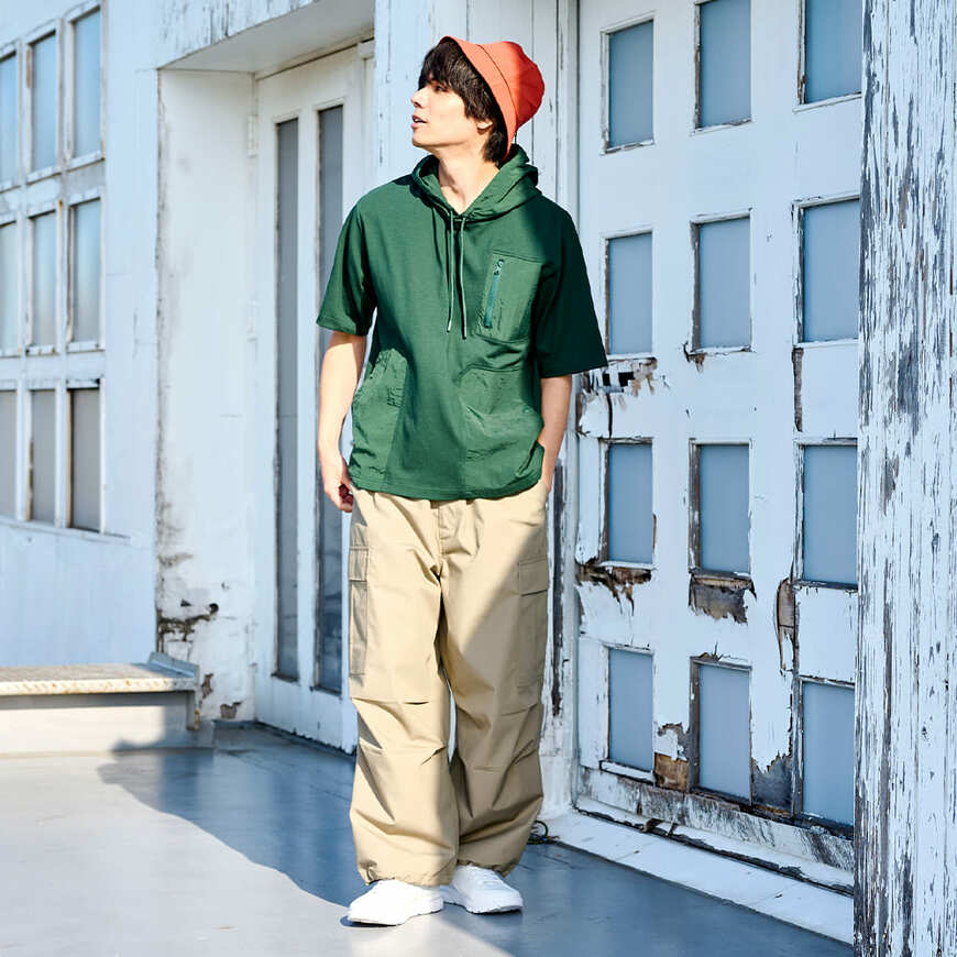 ワークマン公式　マルチポケット5分袖フーディ