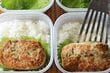 ご飯の上に「大きな豆腐ハンバーグ」をドンとのせた【タッパー弁当】が最高　彩り豊かな仕上がりに「見た目もきれい」