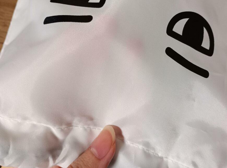 筆者撮影（ダイソー、底マチ付き巾着　メジェド柄）