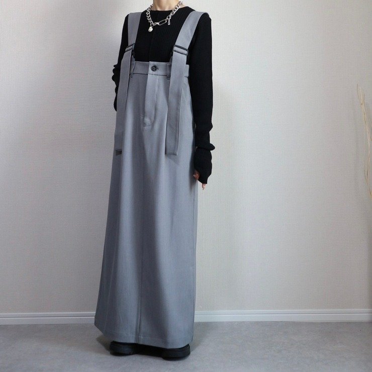 しまむら公式 レディース サスペンダー使い ストレッチジャンパースカート(pen)