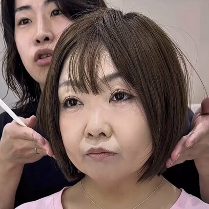 【大変身】エラ・頬周りが気になる女性がショートで大胆イメチェン！内巻きセットでスッキリカバー