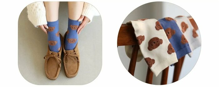 「ボリスモール総柄ソックス」はボリスの可愛らしいお顔が総柄になったデザイン