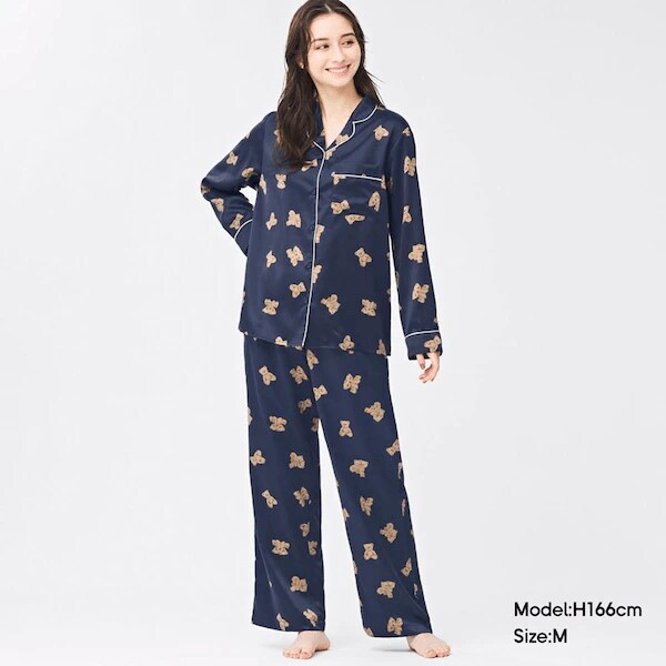 出所：GU公式　サテンパジャマ(長袖&ロングパンツ)(ベア) ファッション通販サイト