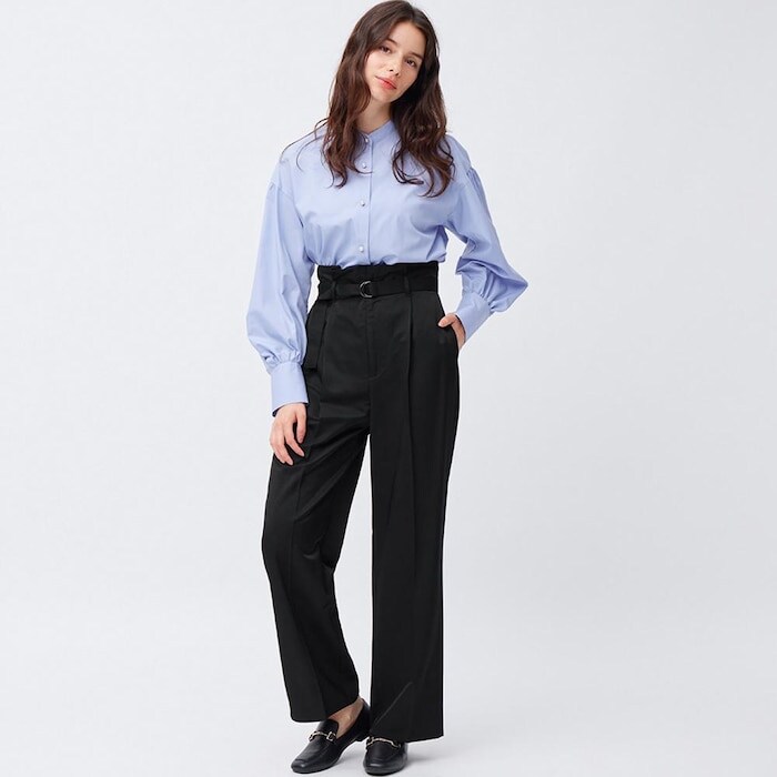 出所：GU公式 ベルト付きハイウエストタックパンツZ