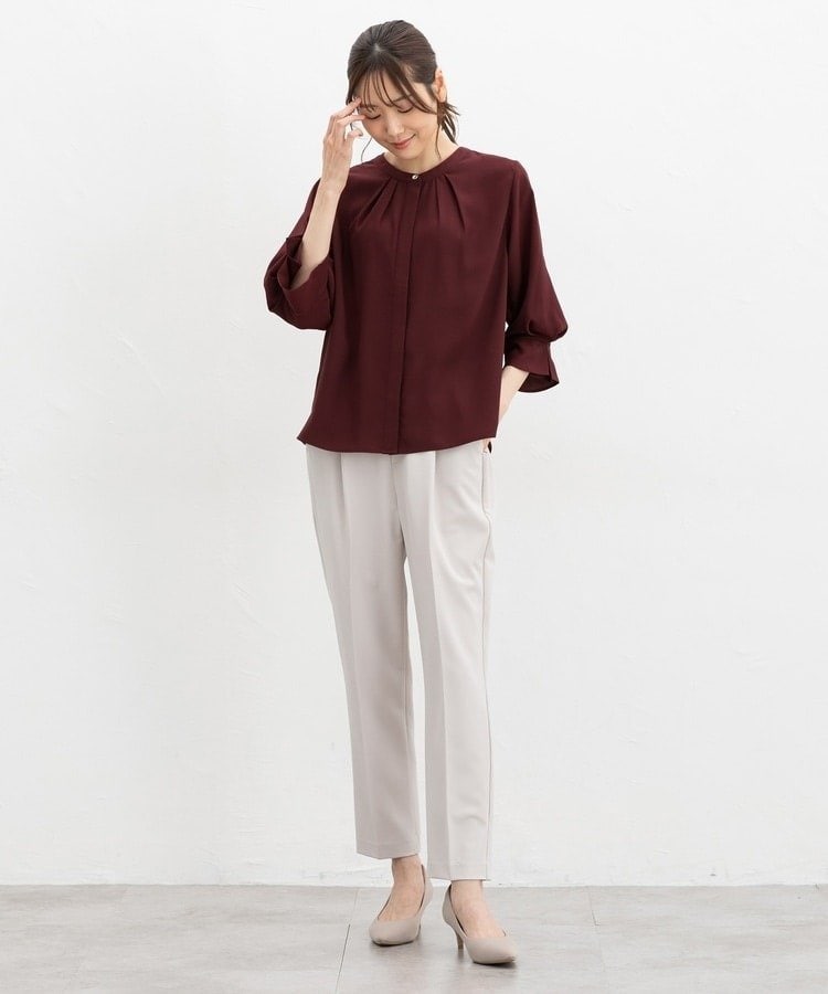 ハニーズ公式　７分袖バンドカラーブラウス