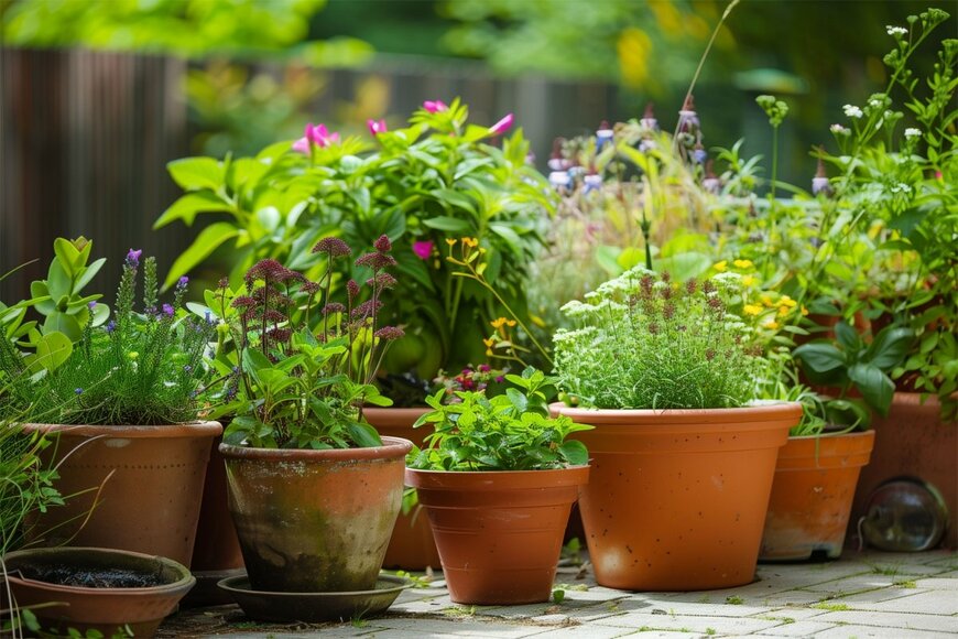 植物の鉢植えが並んでいる