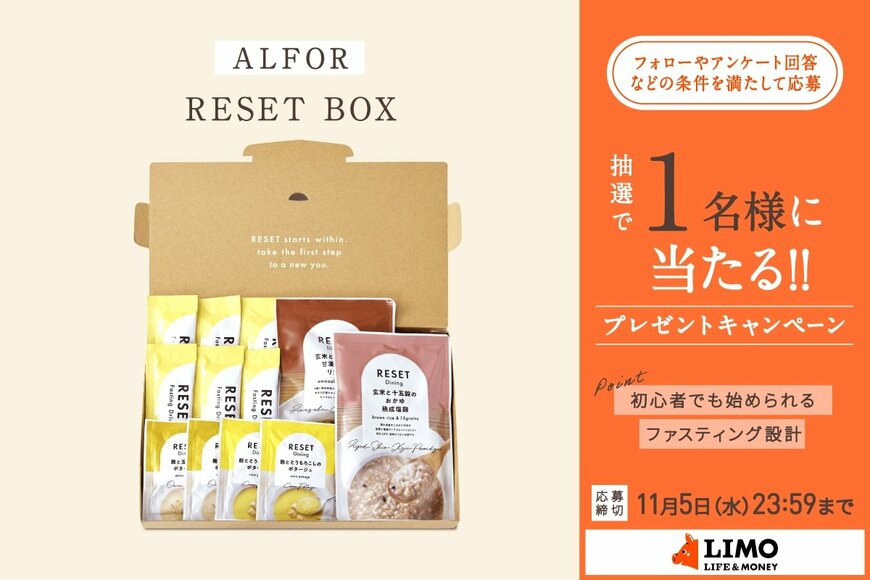 RESETが提案するおいしく続けやすい腸活プログラム「RESET BOX」が抽選で当たる