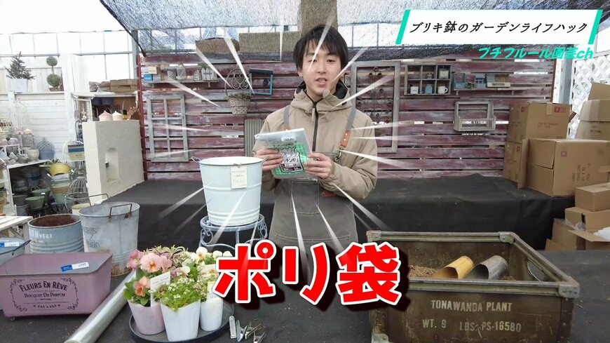 ブリキ鉢を長持ちさせるときはポリ袋を使う
