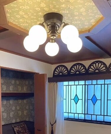 大正 ロマン シャンデリア 大正ロマン ガラスシェイドランプ 磨り 