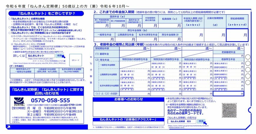 出所：日本年金機構「「ねんきん定期便」の様式（サンプル）と見方ガイド（令和6年度送付分）」