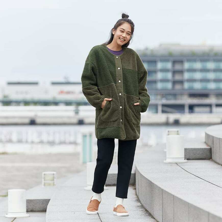 出所：ワークマンオンラインストア レディース防風パッチワークノーカラーロング