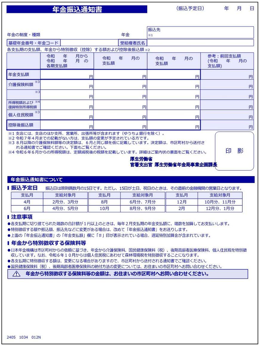 出所：日本年金機構「年金振込通知書」