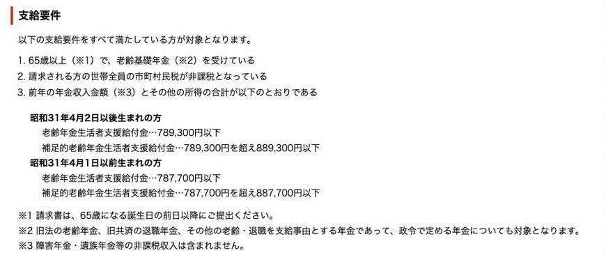 老齢年金生活者支援給付金の要件