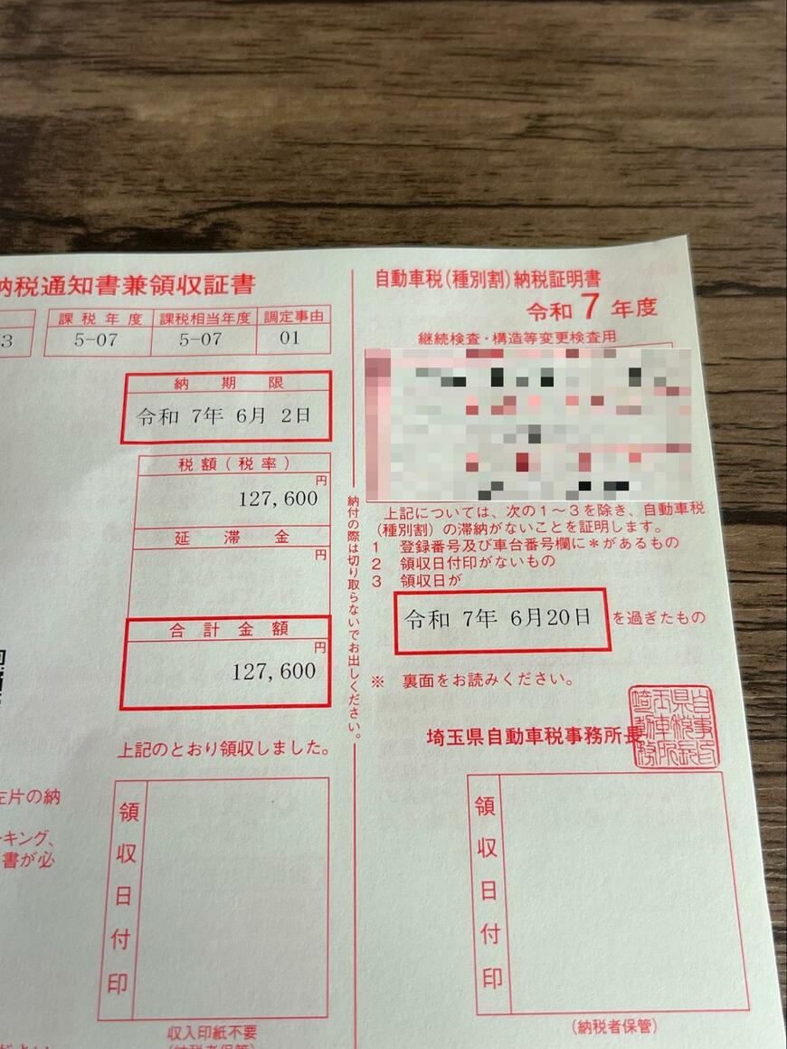 自動車税の納税通知書