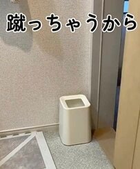 「発想が天才すぎる！」洗面所で足に引っかかる〈床置きのゴミ箱〉→2児ママの〈ブックスタンド＆マグネット〉を駆使した解決法に大反響