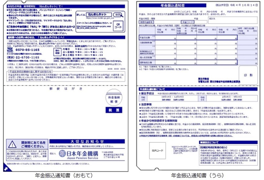 出所：日本年金機構「令和4年10月の年金の振込にかかる年金振込通知書を送付しています」