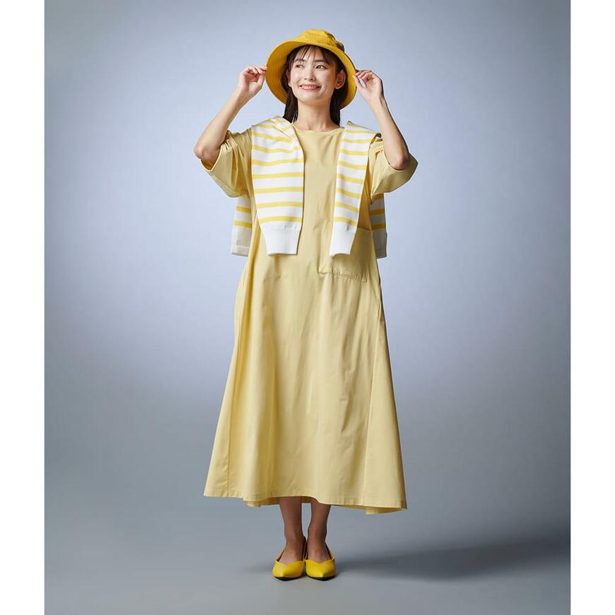 ワークマン、レディースドライサイドポケットランタンスリーブワンピース画像