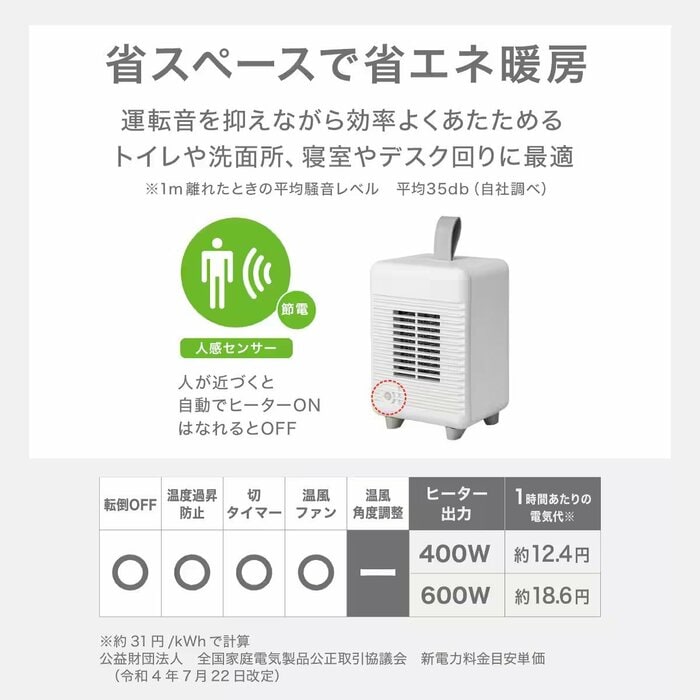 人が近づくと自動でヒーターがONになり、離れるとOFFになります