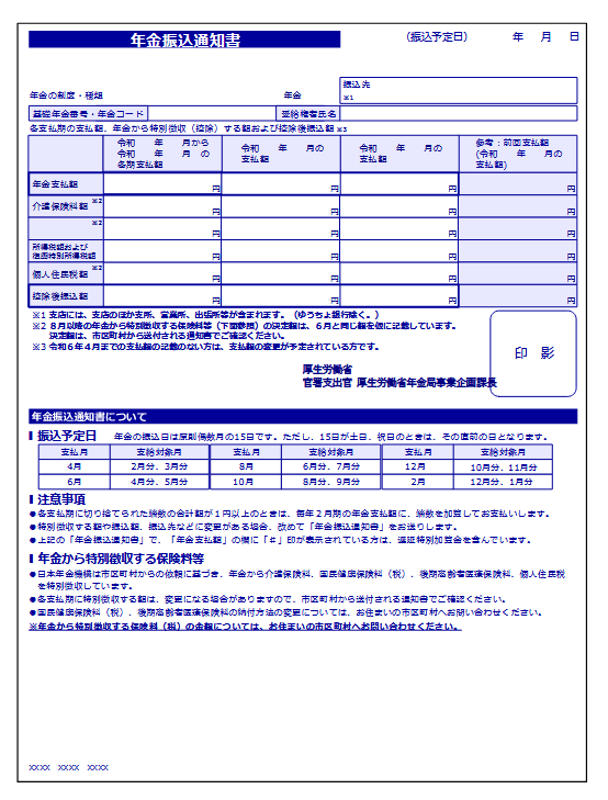 出所：日本年金機構「年金振込通知書」