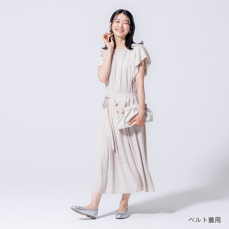  タックスリーブギャザーワンピース 